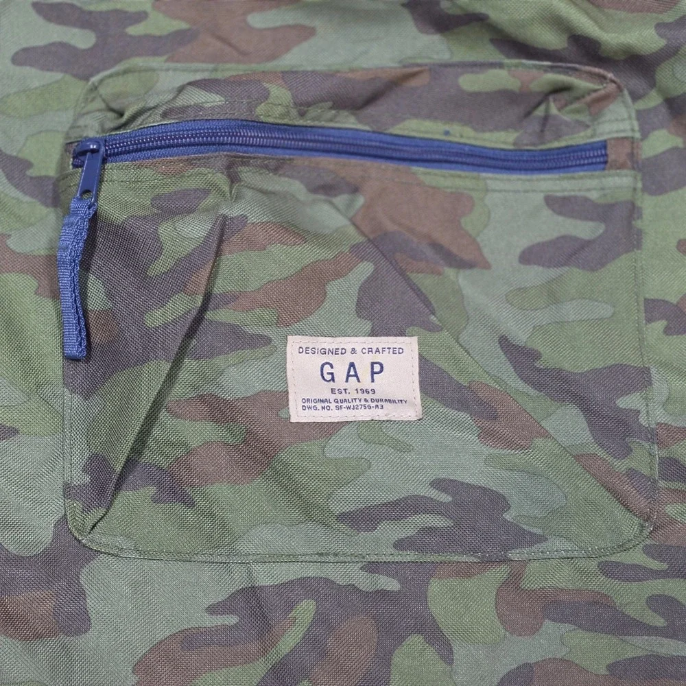 Gap Kids Drawstring Backpack OS Green Camo Cinch Bag Front Zip Pocket Travel Bag